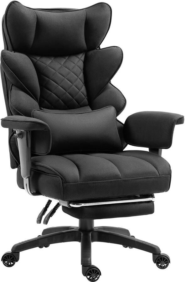 Corenia Ergonomische Bureaustoel Loungestoel Gamingstoel met Pocketvering en Lendensteun Comfortabele Kantoorstoel met Armleuningen Verstelbare Hoge Rugleuning Draai- en Roldesign Voor Gaming & Thuiswerken Zwarte Stof