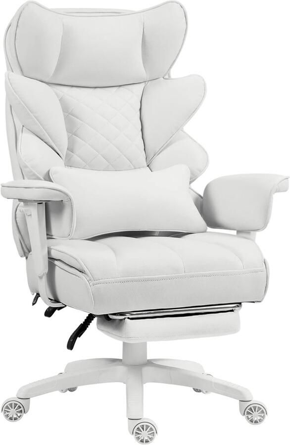 Corenia Ergonomische Bureaustoel Loungestoel Gamingstoel met Pocketvering en Lendensteun Comfortabele Kantoorstoel met Armleuningen Verstelbare Hoge Rugleuning Draai- en Roldesign Voor Gaming & Thuiswerken Wit Stof