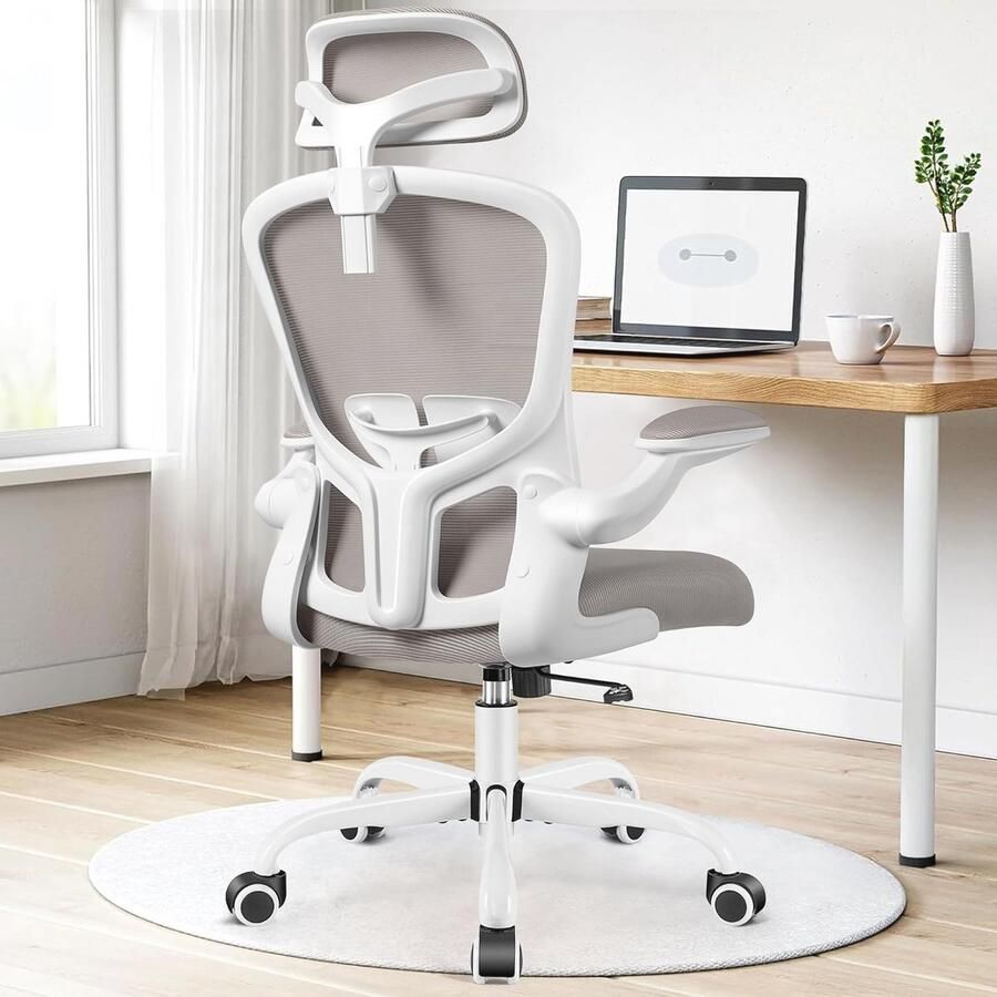 Ergonomische bureaustoel met 3D-hoofdsteun en verstelbare lendensteun Comfortabele computerstoel met ademende mesh-rug