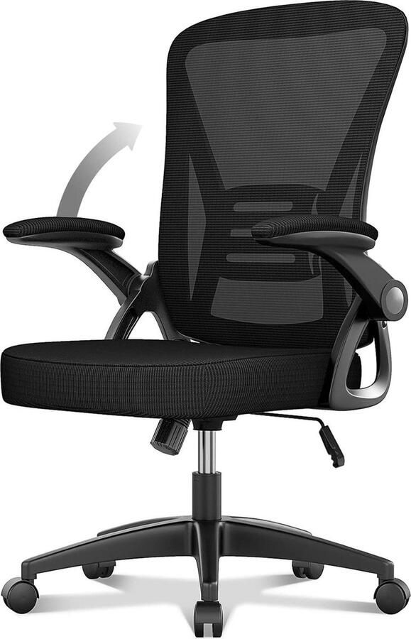 Ergonomische bureaustoel met 90° opklapbare armleuning Lumbale ondersteuning Hoogte verstelbaar Draaibare computerstoel met zitkussen voor thuis kantoor Bureaustoel