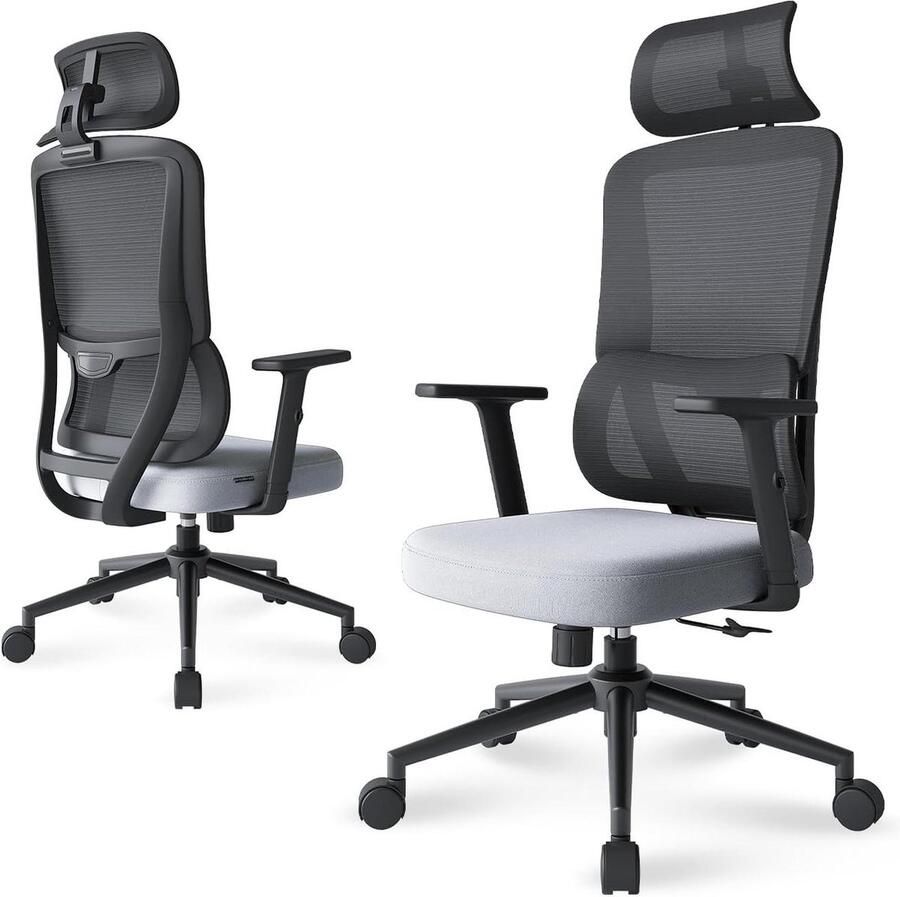 Ergonomische bureaustoel met automatische lendensteun en verstelbare hoofdsteun grijs thuisgebruik Bureaustoel