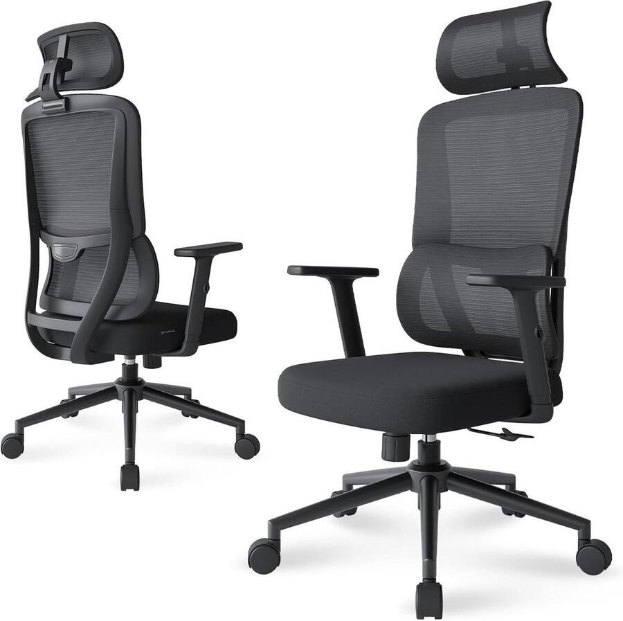 Ergonomische bureaustoel met automatische lendensteun verstelbare hoofdsteun thuis zwart comfortabel zitten Bureaustoel