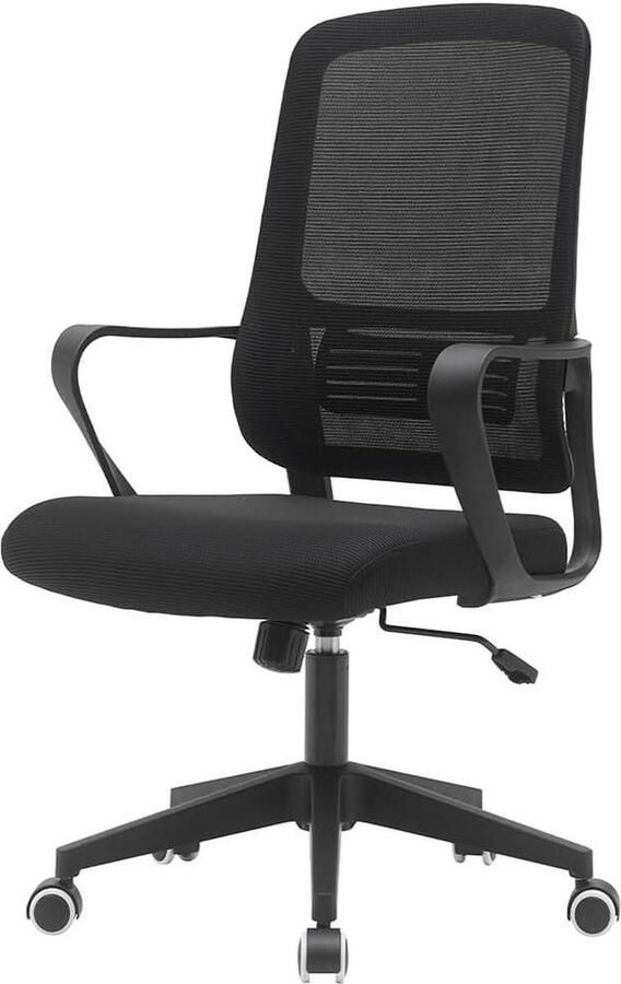 Ergonomische bureaustoel met draaibare wielen krasbestendige rugleuning ademende stof lendensteun hoogteverstelling 98-108 cm zwart - Foto 3
