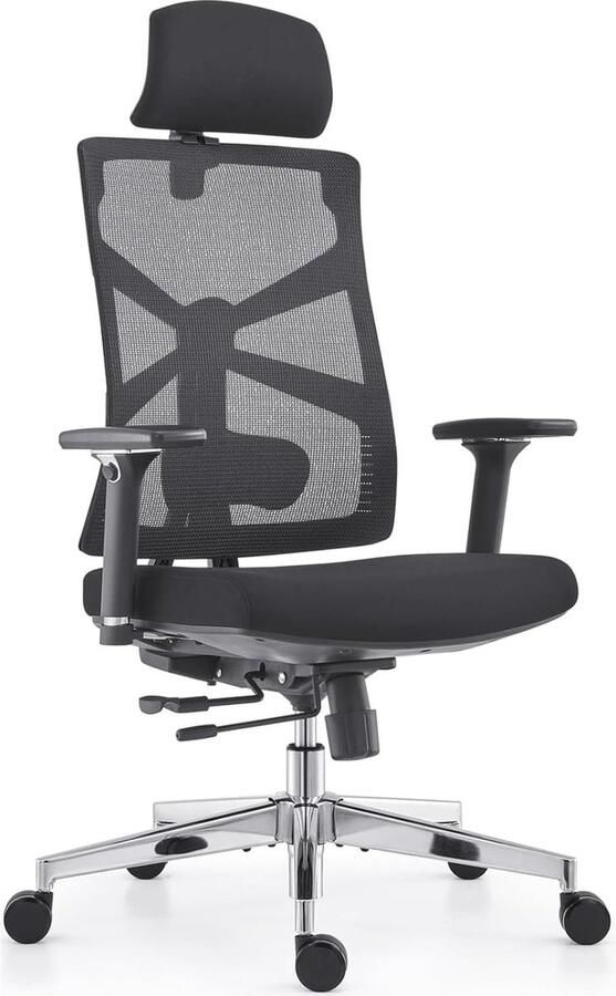 Ergonomische bureaustoel met hoge rugleuning 4D armleuningen verstelbare zitdiepte en lendensteun