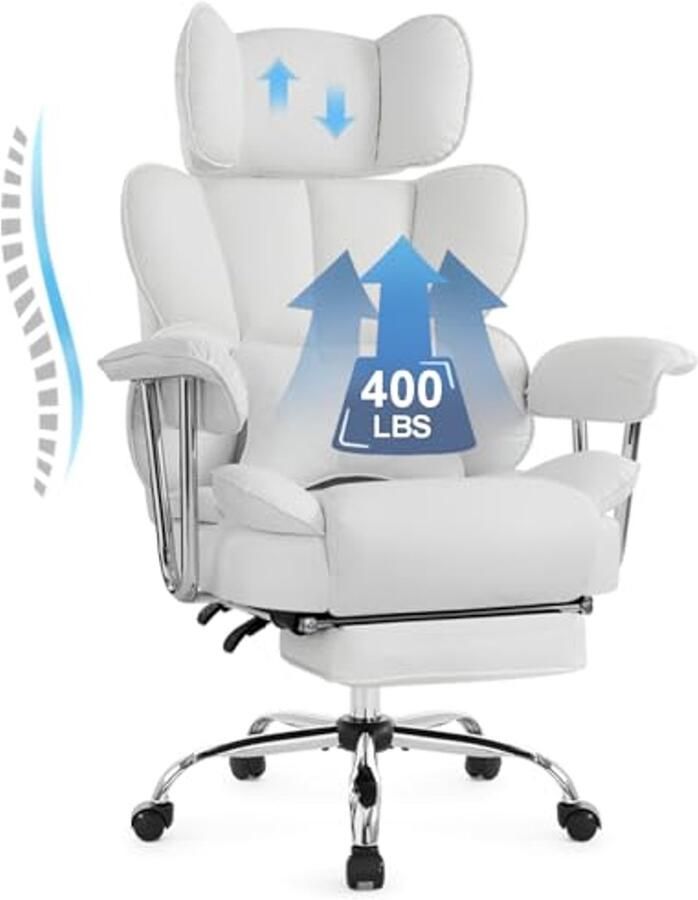 Ergonomische bureaustoel met hoge rugleuning en lendenkussen verstelbare hoofdsteun en voetensteun