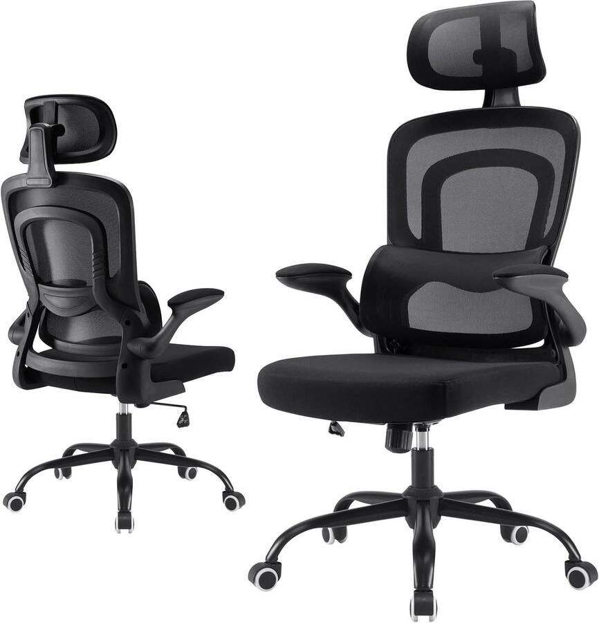 Bureaustoelen Ergonomische Zitting Bureaustoel Comfortabel Met Hoofdsteun Zwart