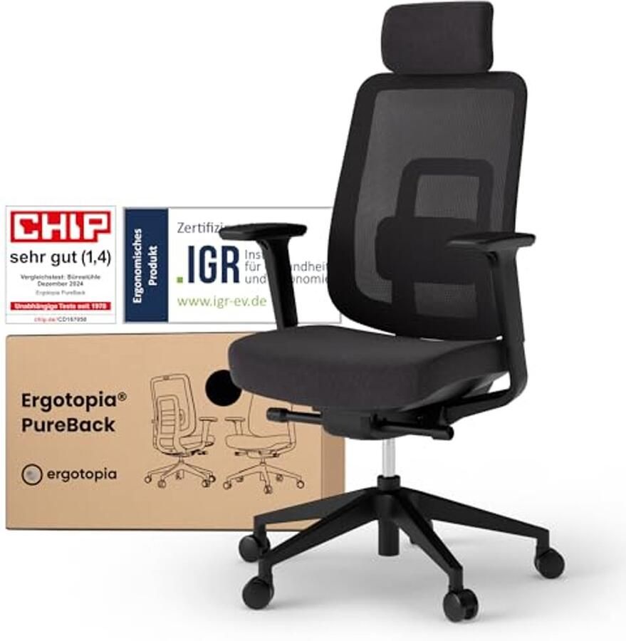 Ergonomische bureaustoel met hoofdsteun en 4D-armleuningen voor gezond zitten