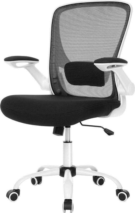 Ergonomische bureaustoel inklapbare armleuning verstelbare lendensteun 360° draaibare stoel ruimtebesparend zwart-wit OBN37WT Bureaustoel