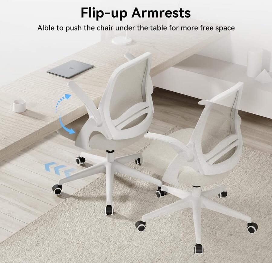 Ergonomische bureaustoel met inklapbare armleuningen en ademende rugleuning