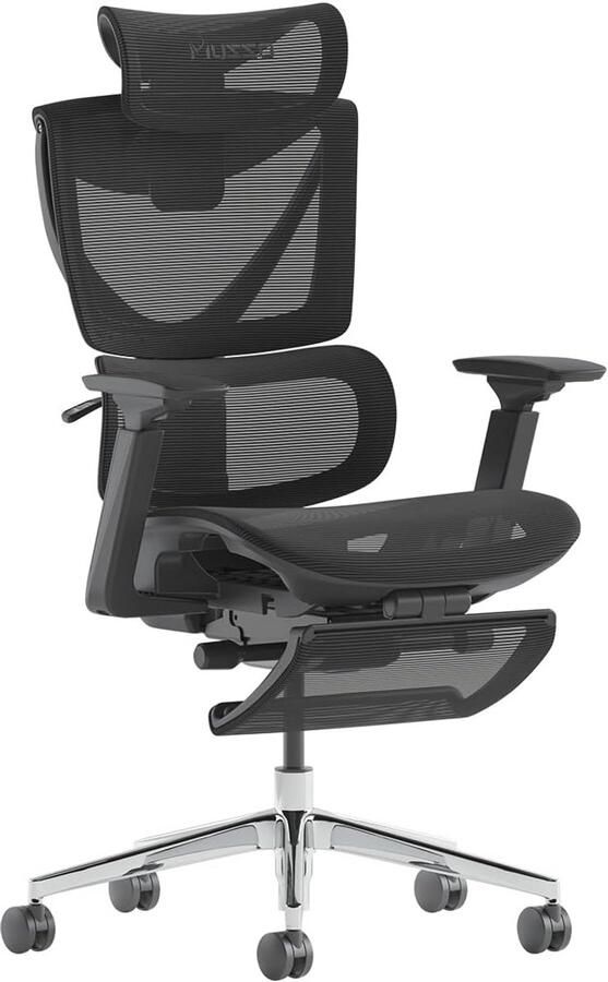 Ergonomische bureaustoel met lendensteun 4D verstelbare armleuningen en intrekbare voetsteun