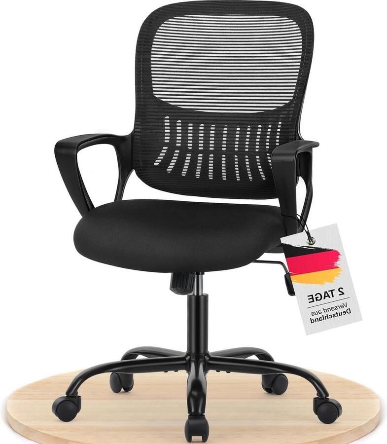 Ergonomische bureaustoel met draaibare wielen krasbestendige rugleuning ademende stof lendensteun hoogteverstelling 98-108 cm zwart - Foto 5