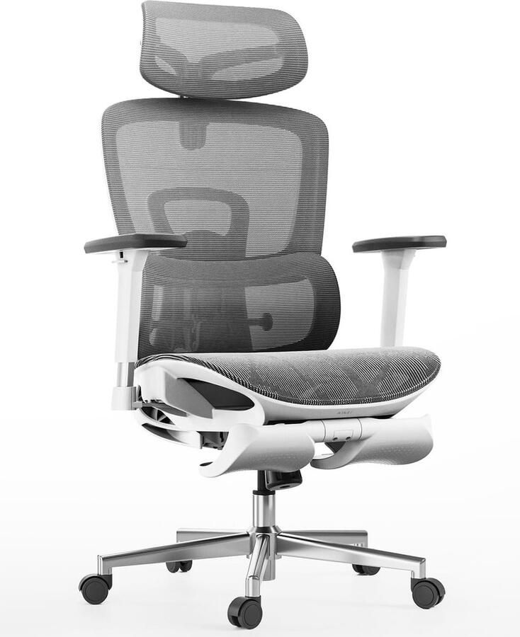 Ergonomische bureaustoel met lendensteun en hoofdsteun 3D armleuningen wit netstoel Bureaustoel