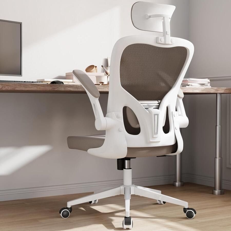 Ergonomische Bureaustoel met Lendensteun en Hoofdsteun Verstelbaar en Schommelbaar Hoge Rug Comfortabele Mesh Studio Stoel