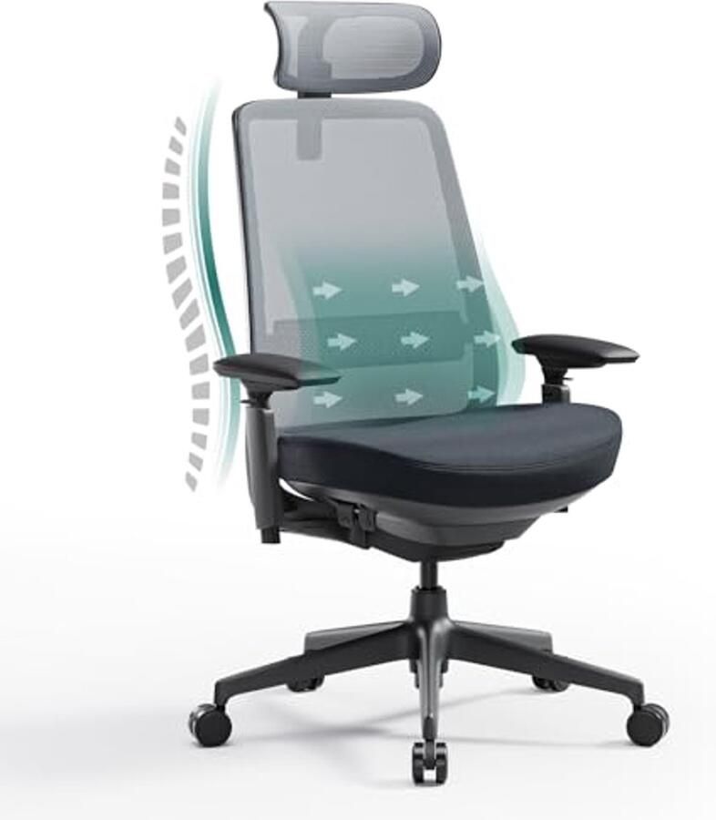 Ergonomische Bureaustoel met Lendensteun en Verstelbare Armleuningen voor Kantoor en Thuis