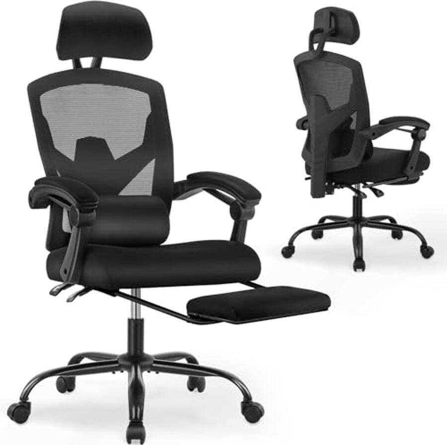 Ergonomische Bureaustoel met Lendensteun en Voetensteun voor Thuisgebruik