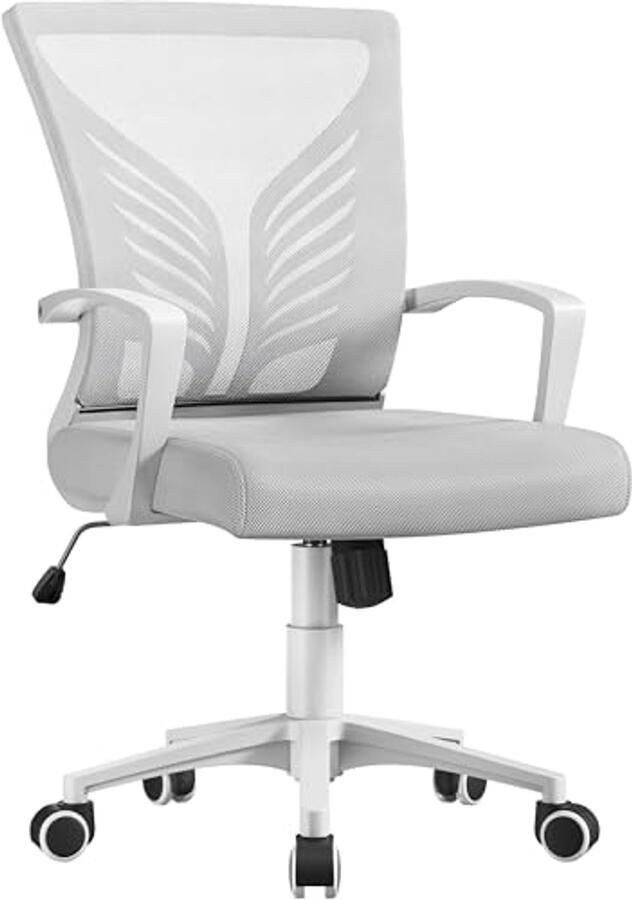 Ergonomische Bureaustoel met Lendensteun in Vlinderdesign Draaistoel voor Kantoor en Thuiswerk Hoogte Verstelbaar Lichtgrijs