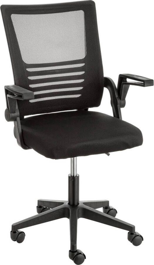 Ergonomische bureaustoel met mesh rugleuning in hoogte verstelbare draaistoel met opklapbare armleuningen ademend 130 kg draagvermogen nylon zwart 53x60x100 cm