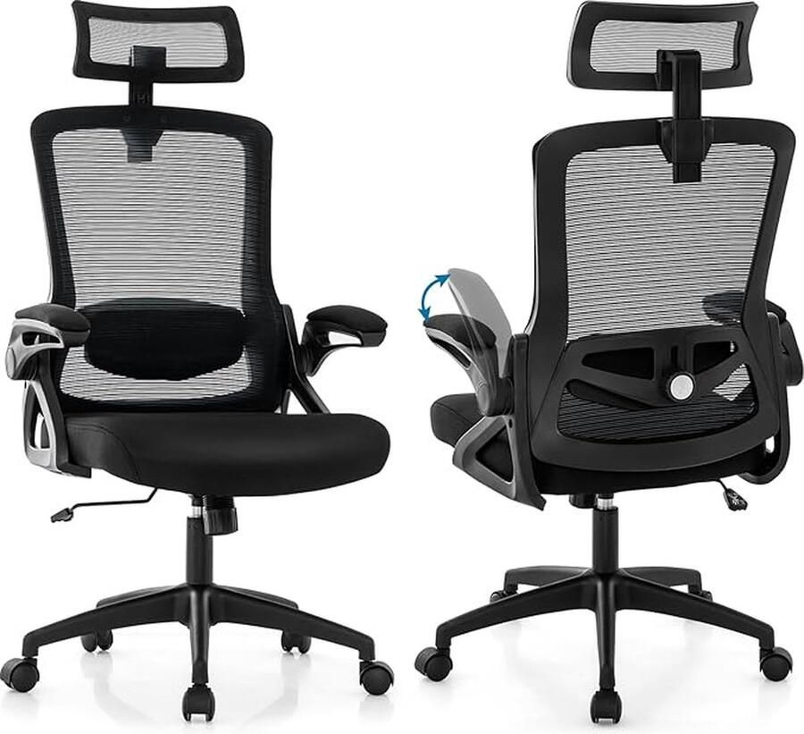 Ergonomische bureaustoel met uitschuifbare voetensteun bureaustoel met comfortabele hoofdsteun en armleuningen computerstoel met in hoogte verstelbare rugleuning draaistoel voor thuiskantoor