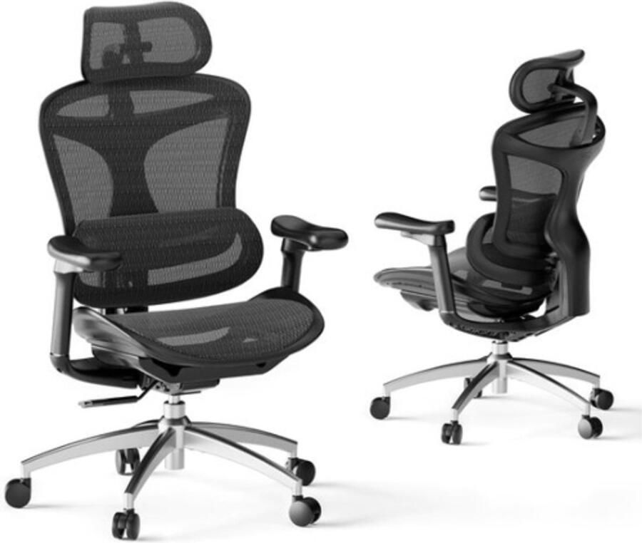 Retadou Ergonomische bureaustoel met ultrazachte 3D-armleuningen dynamische lendensteun voor de thuiskantoorstoel verstelbare rugleuning (zwart)