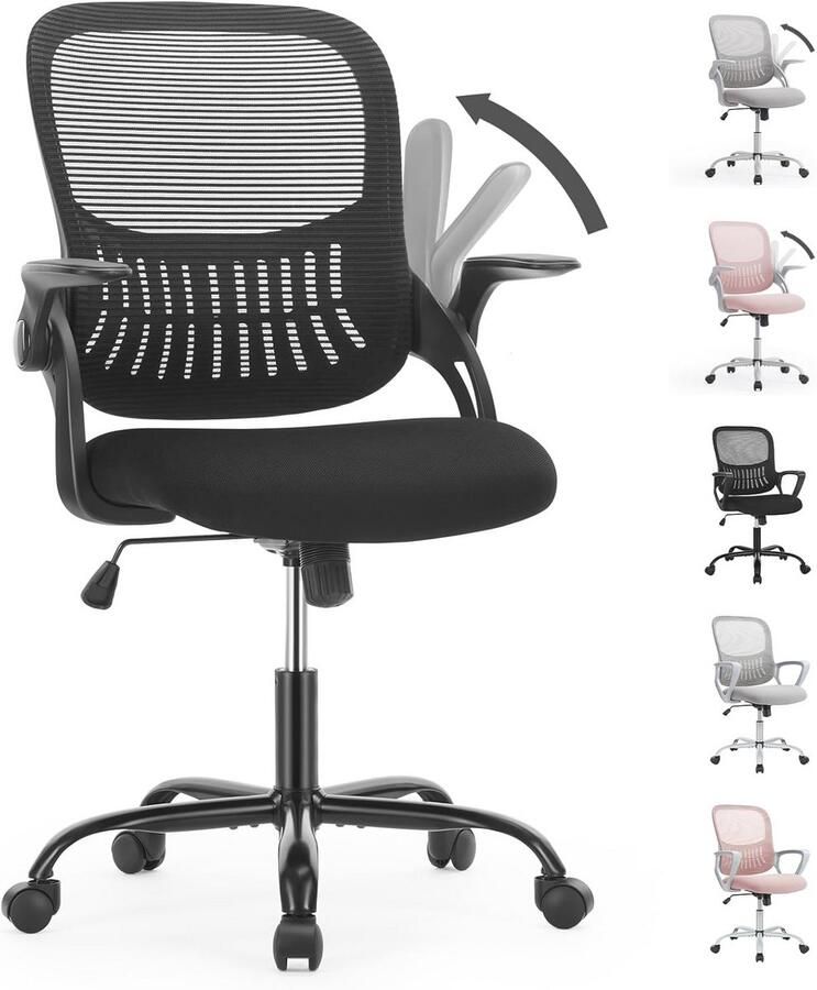 Ergonomische Bureaustoel met Verstelbare Armleuningen en Lendensteun Draaistoel voor Kantoor en Thuis