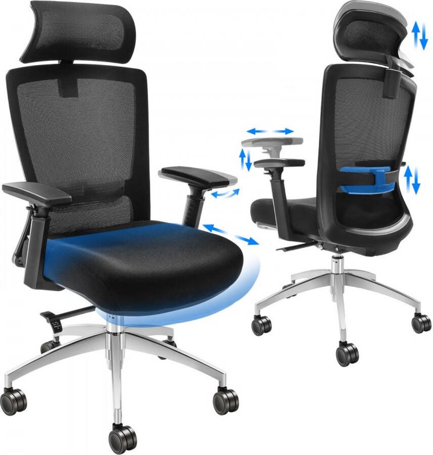 ergonomische bureaustoel met verstelbare hoofdsteun 40 mm met armleuningen lendensteun draaistoel schommelfunctie directiestoel van gaas rugvriendelijk bureaustoel 136 kg