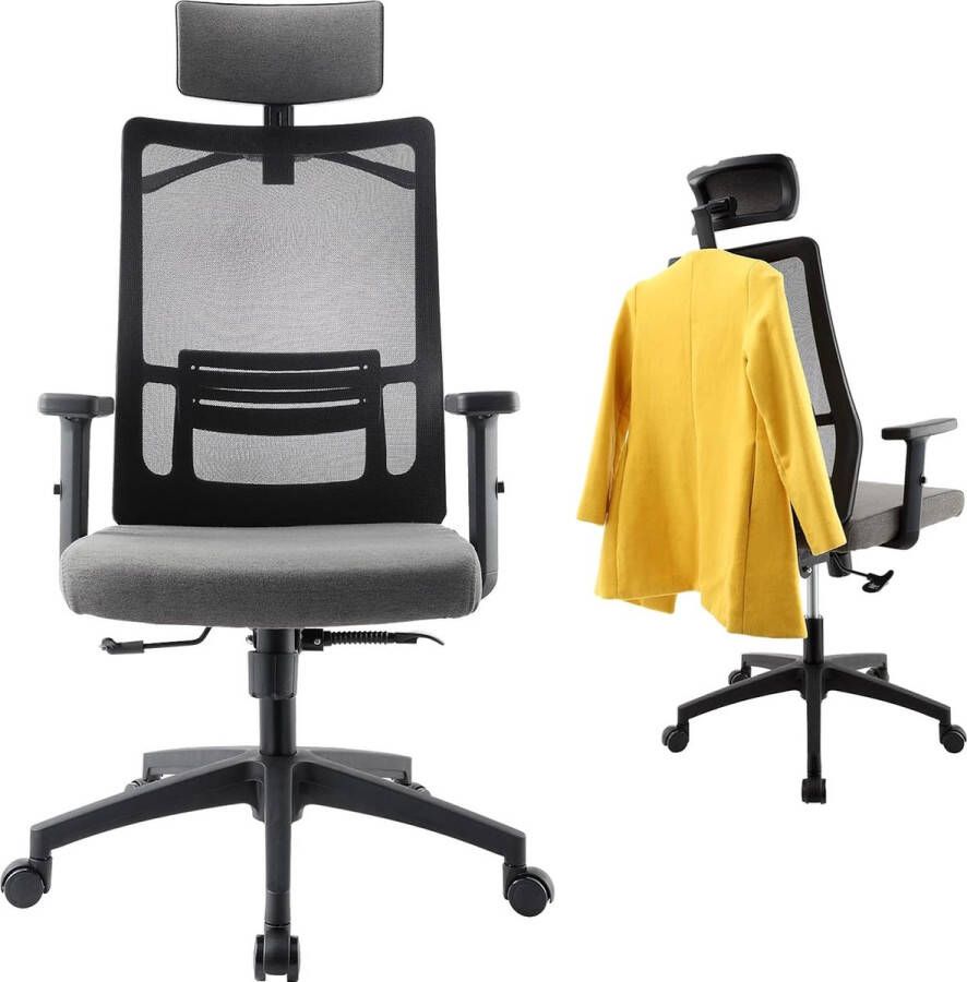 Ergonomische bureaustoel met verstelbare hoofdsteun inklapbare armleuning verstelbare lendensteun draaibare stoel van mesh 360 graden draaibaar tot 150 kg