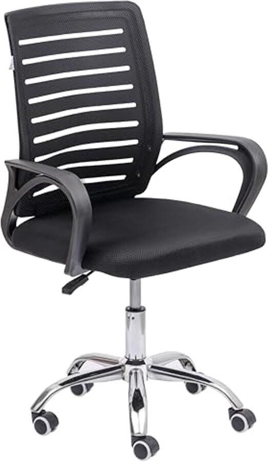 Ergonomische Bureaustoel met Verstelbare Hoogte en Armleuningen – Draaibare Werkstoel met Gladde Rugleuning – Gewatteerd Zwart 61 x 50 x 98 cm