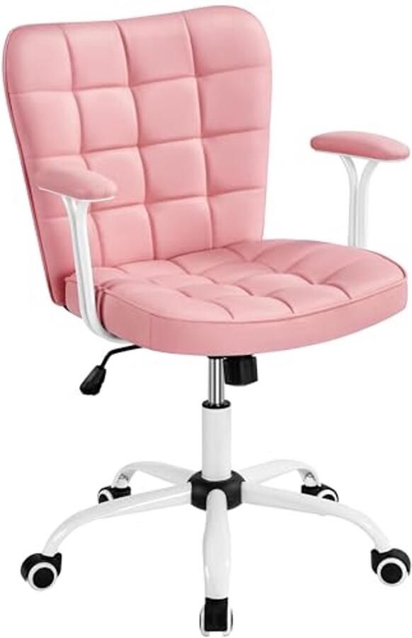 Ergonomische Bureaustoel met Verstelbare Hoogte en Zachte Armleuningen Comfortabele Draaistoel voor Thuis en Kantoor Roze