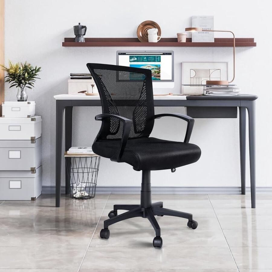 Ergonomische bureaustoel met verstelbare lendensteun bureaustoel in hoogte verstelbaar rugleuning van ademend mesh kantelbaar met zwenkwielen zwart