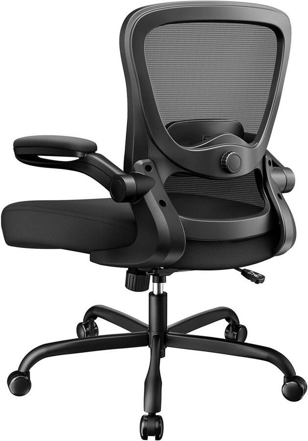 Ergonomische bureaustoel met verstelbare lendensteun en 3D PU-armleuningen Draaistoel met mesh rugleuning tot 136 kg