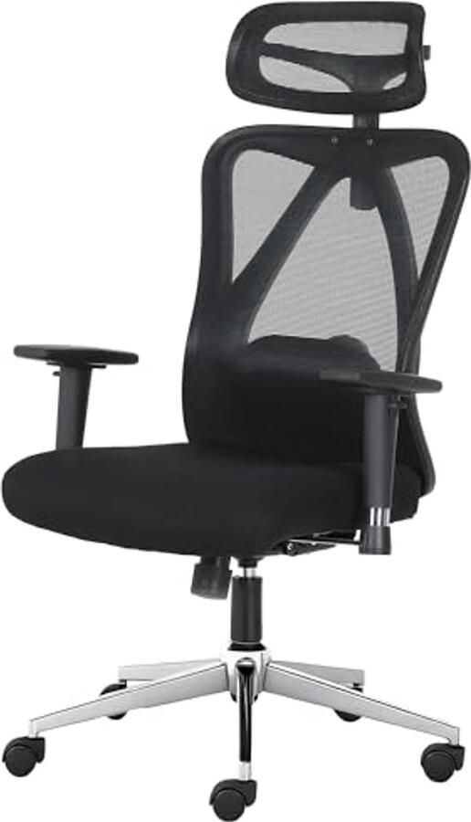 Ergonomische Bureaustoel met Verstelbare Lendensteun en Hoofdsteun 3D Armleuning en Draaifunctie