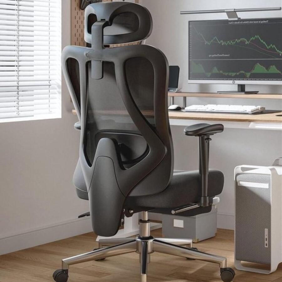 Ergonomische Bureaustoel met Verstelbare Lendensteun en Hoofdsteun Kantelfunctie Draaibare Computerbureaustoel met Voetensteun Comfortabel Zitten Bureaustoel