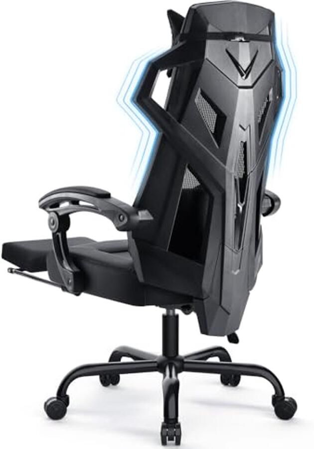 Ergonomische Bureaustoel met Verstelbare Lendensteun en Hoofdsteun Zwart