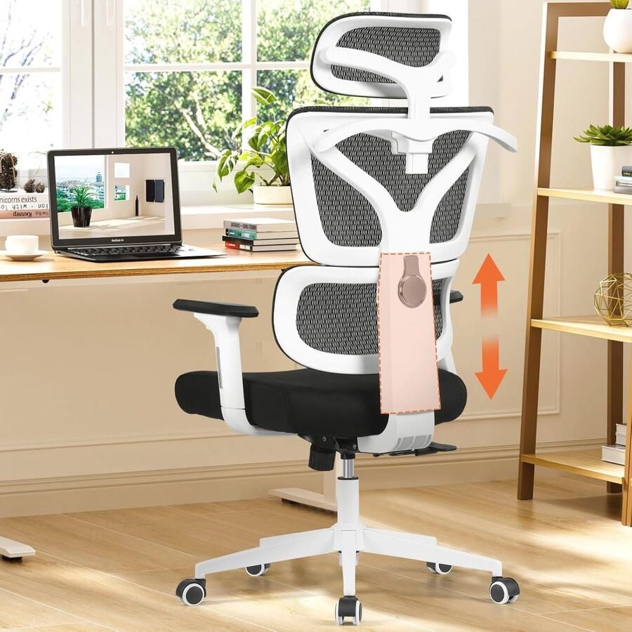 Ergonomische bureaustoel met verstelbare rugleuning en 3D-armleuningen Draaistoel voor thuis en kantoor