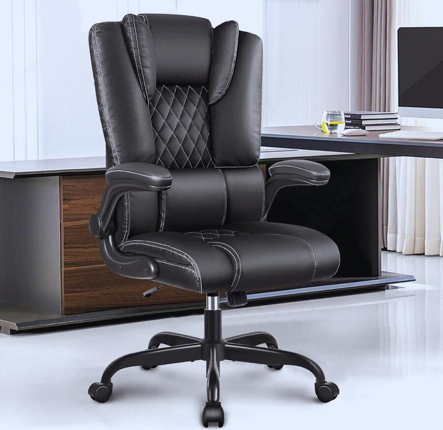 Ergonomische Bureaustoel Met Verstelbare Rugleuning Inklapbare Armleuningen Lendensteun En 360° Draaifunctie – Zwart