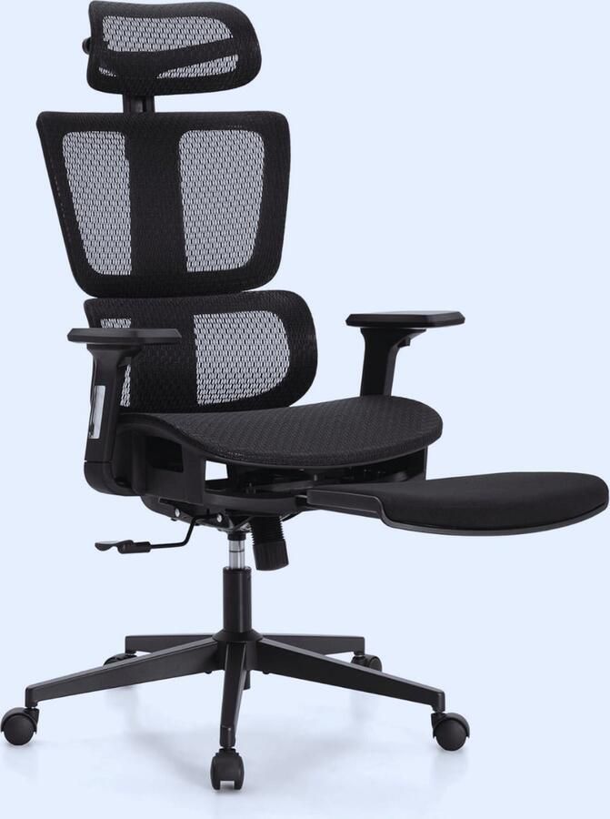 Ergonomische Bureaustoel Met Voetensteun – Verstelbare Hoofdsteun Armleuningen & Lendensteun – Ademend Mesh & Hoge Rugleuning