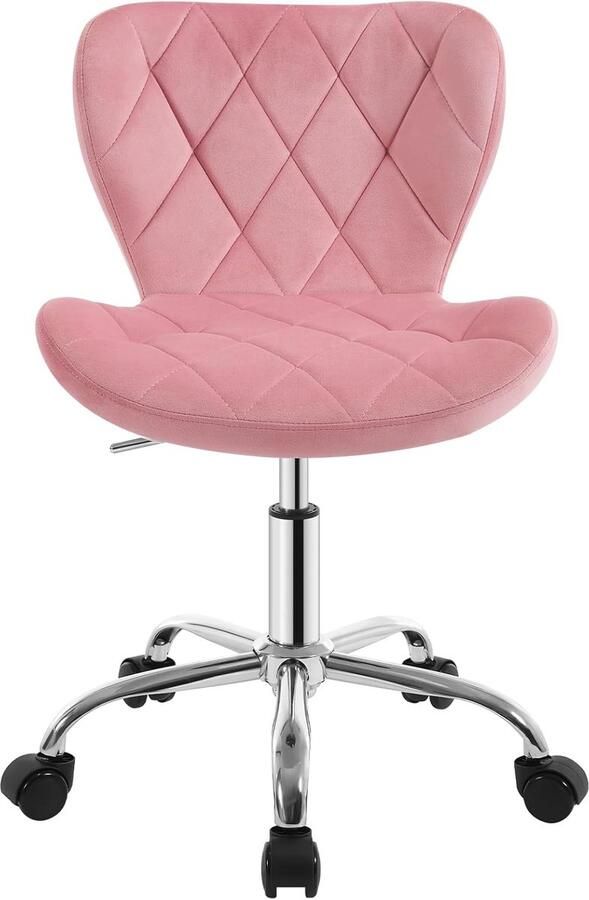 Ergonomische bureaustoel met wieltjes Draaibare make-uptafelstoel in fluweel Roze