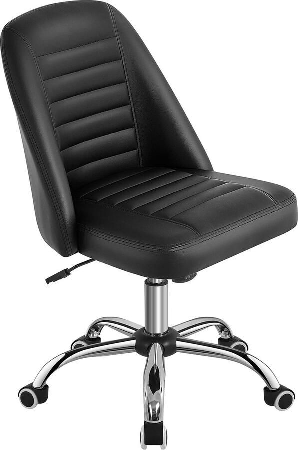 Bureaustoel ergonomisch gevoerd kunstleer draaistoel met wieltjes werkkruk zonder armleuningen managersstoel in hoogte verstelbaar zwart - Foto 2