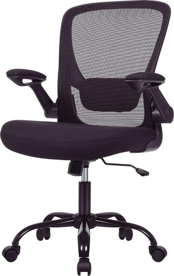 Ergonomische Bureaustoel OBN37BK Met Opklapbare Armleuningen Verstelbare Lendensteun 360° Draaistoel Zwart