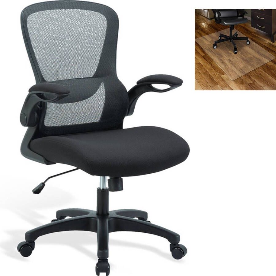 Ergonomische Bureaustoel Office Chair met Schommelend Achteroverleunen tot 125° Bureaustoelen met Opklapbare Armleuningenr Zwart