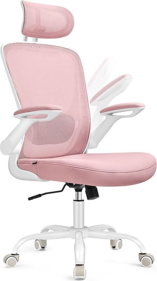 Rootz Living Rootz Ergonomische Bureaustoel Schommelstoel Draaistoel Pastelroze Schuimvulling 64cm x 64cm x (115-130cm) Kunststof Nylon Staal