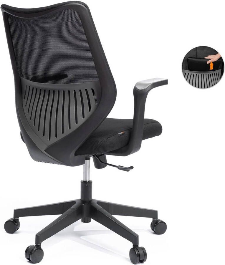 Ergonomische bureaustoel schrijfstoel werkstoel comfortabele draaistoel voor thuis en op kantoor lendensteun computerstoel met vaste armleuningen en verstelbare hoogte (zwart)