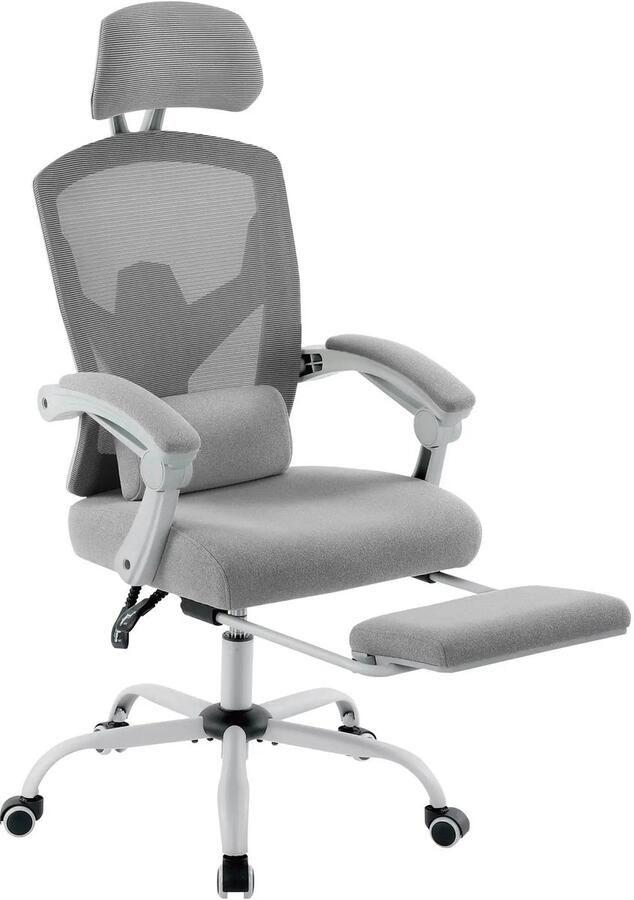 Ergonomische Bureaustoel Stoelen Gaming Stoel Wipfunctie Draaistoel Verstelbare Hoofdsteun Lendensteun 125kg Draagkracht Lichtgrijs