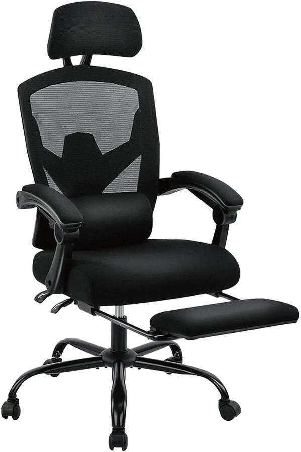 Ergonomische Bureaustoel Stoelen Gaming Stoel Wipfunctie Draaistoel Verstelbare Hoofdsteun Lendensteun 125kg Draagkracht Zwart