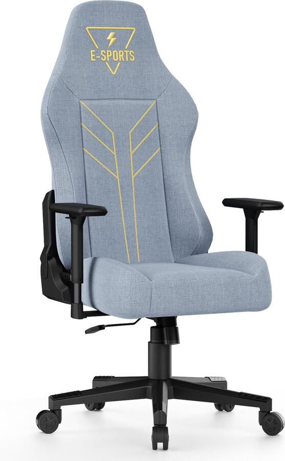 Ergonomische Bureaustoel Stoffen Gaming Stoel Comfortabele Gamerstoel met 3D Armleuningen met Verstelbare Zithoogte en Kantelbare Rugleuning Blauw