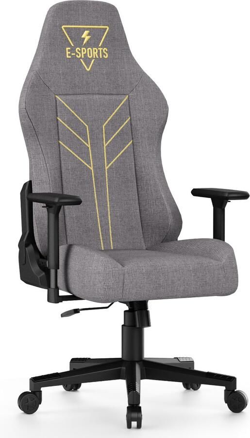 Ergonomische Bureaustoel Stoffen Gaming Stoel Comfortabele Gamerstoel met 3D Armleuningen met Verstelbare Zithoogte en Kantelbare Rugleuning Grijs