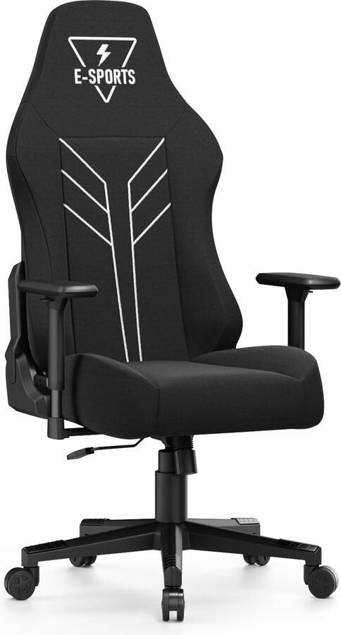 Ergonomische Bureaustoel Stoffen Gaming Stoel Comfortabele Gamerstoel met 3D Armleuningen met Verstelbare Zithoogte en Kantelbare Rugleuning Zwart