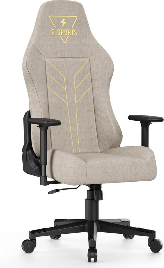 Ergonomische Bureaustoel Stoffen Gaming Stoel Comfortabele Gamerstoel met 3D Armleuningen met Verstelbare Zithoogte en Kantelbare Rugleuning Beige