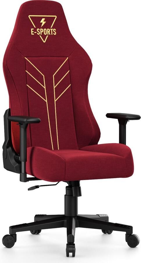 Ergonomische Bureaustoel Stoffen Gaming Stoel Comfortabele Gamerstoel met 3D Armleuningen met Verstelbare Zithoogte en Kantelbare Rugleuning Rood