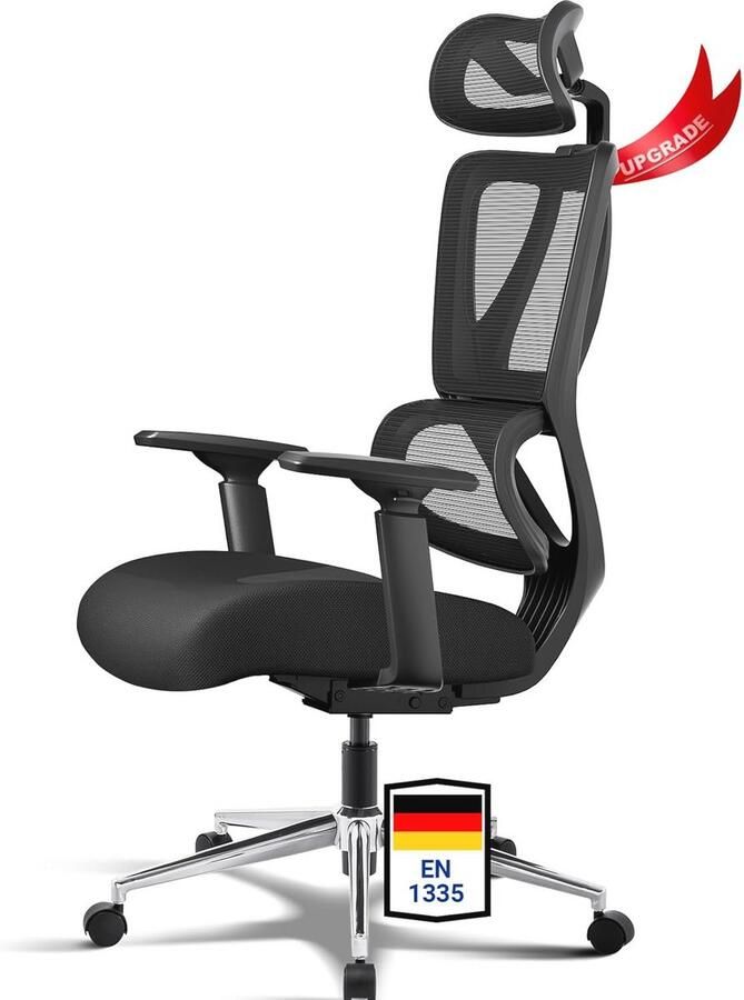 Ergonomische Bureaustoel tot 150 kg Dynamische Lendensteun en Extra Breed Hoofdkussen Voor Grote Mensen